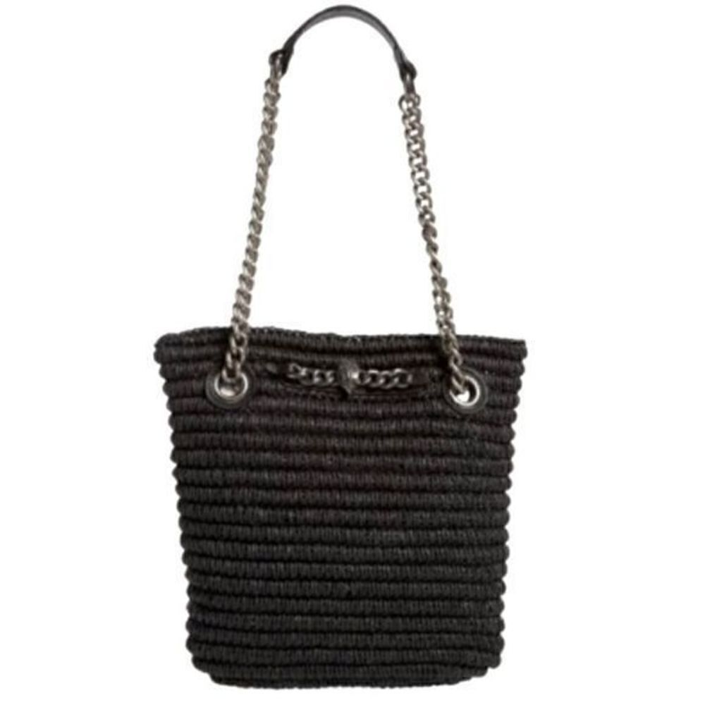 Kurt Geiger Chelsea Raffia Tote Bag Black, chunky chain, Gun Metal, Embellished